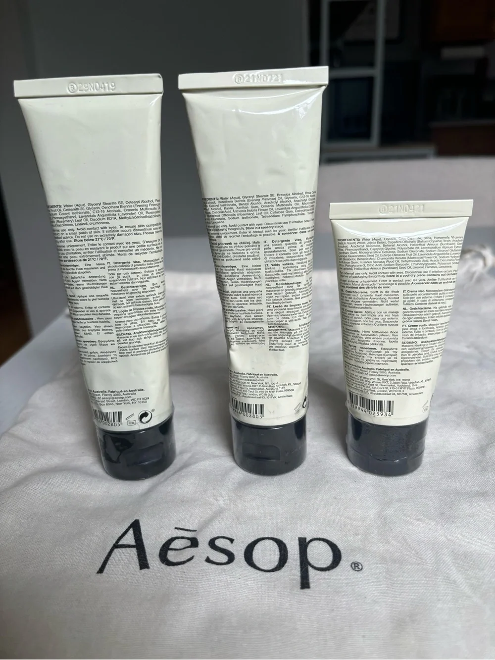 NWT Aesop Facial Cream Cleansers x 2 & In Two Minds Facial Hydrator w/ cloth bag